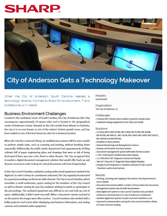 Sharp, City Of Anderson, Case Study, Advanced Copier Technologies