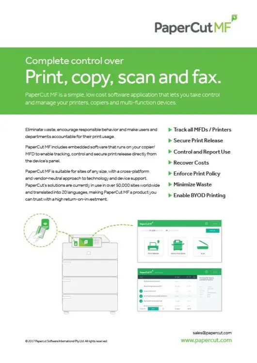 Papercut, Mf, Fact Sheet, Advanced Copier Technologies