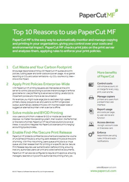 Top 10 Reasons, Papercut Mf, Advanced Copier Technologies