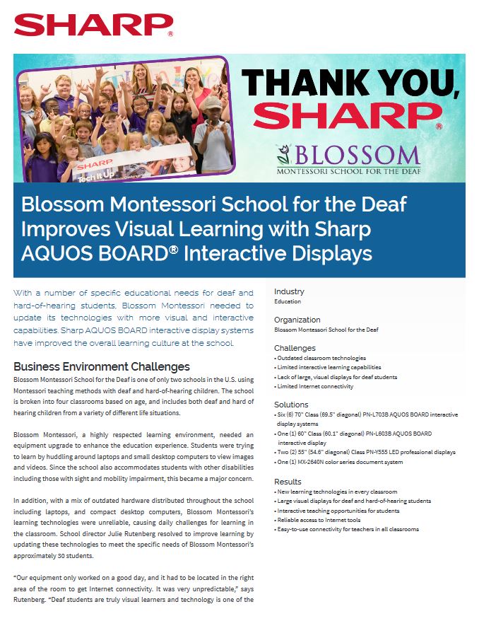 Sharp, Case Study, Blossom Montessori School For The Deaf, Aquos Board, Advanced Copier Technologies