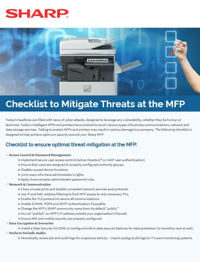 Mfp Security Checklist, Sharp, Advanced Copier Technologies