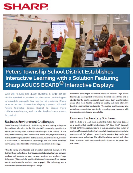 Sharp, Peters Township, School District, Aquos Board, Case Study, Education, Advanced Copier Technologies