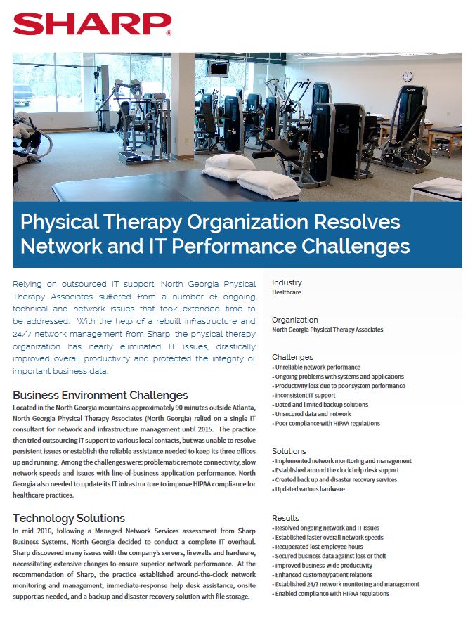 Sharp, Physical Therapy Organization, Case Study, Advanced Copier Technologies