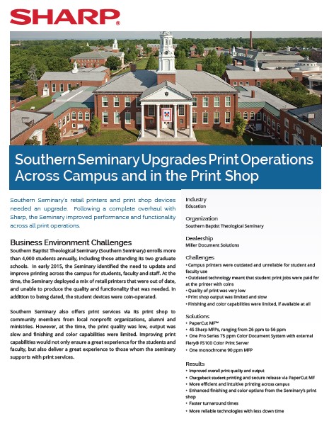 Sharp, Southern Seminary, Print Operations, Case Study, Education, Advanced Copier Technologies