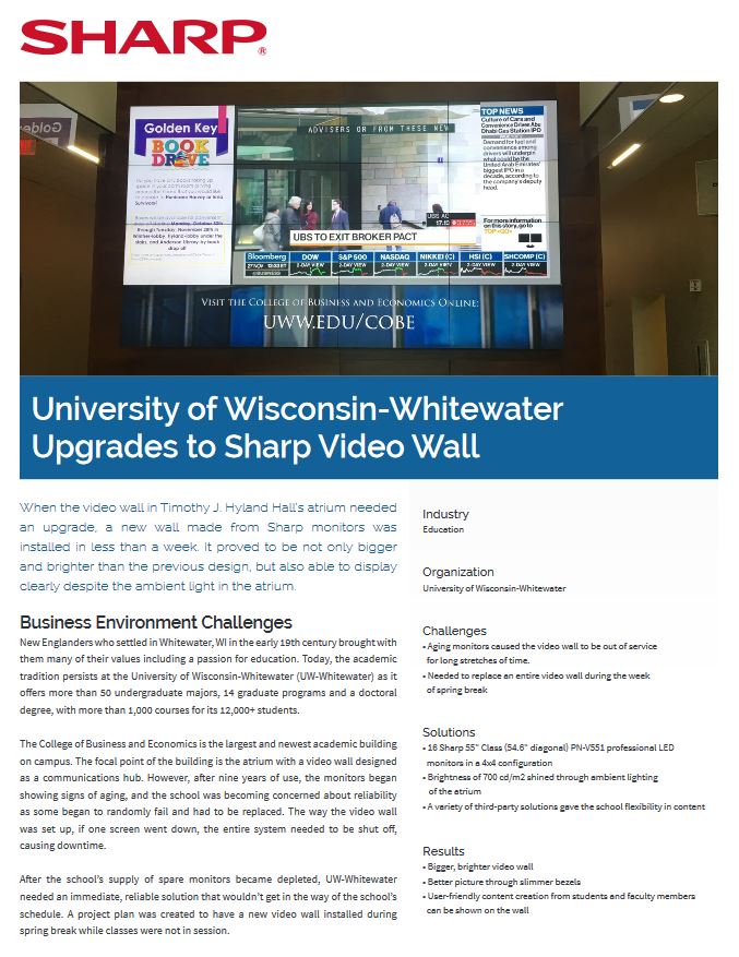 Sharp, University Of Wisconsin, Video Wal,l Case Study, Education, Advanced Copier Technologies